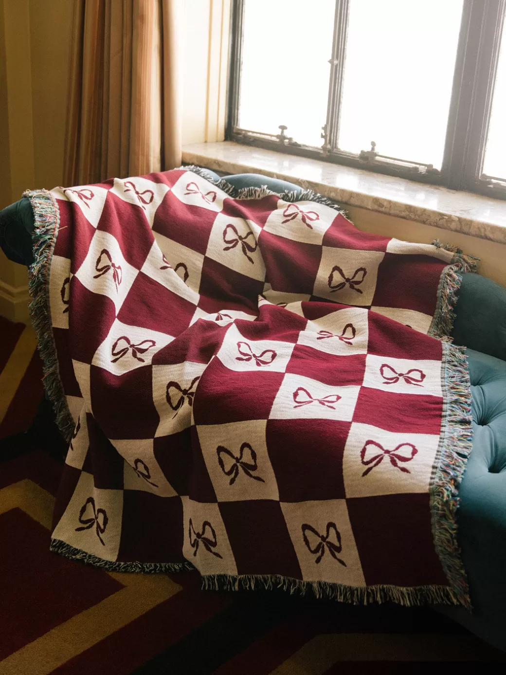 Store Lisa Says Gah Archie Throw Blanket - Merlot Bow Check MerlotBowCheck