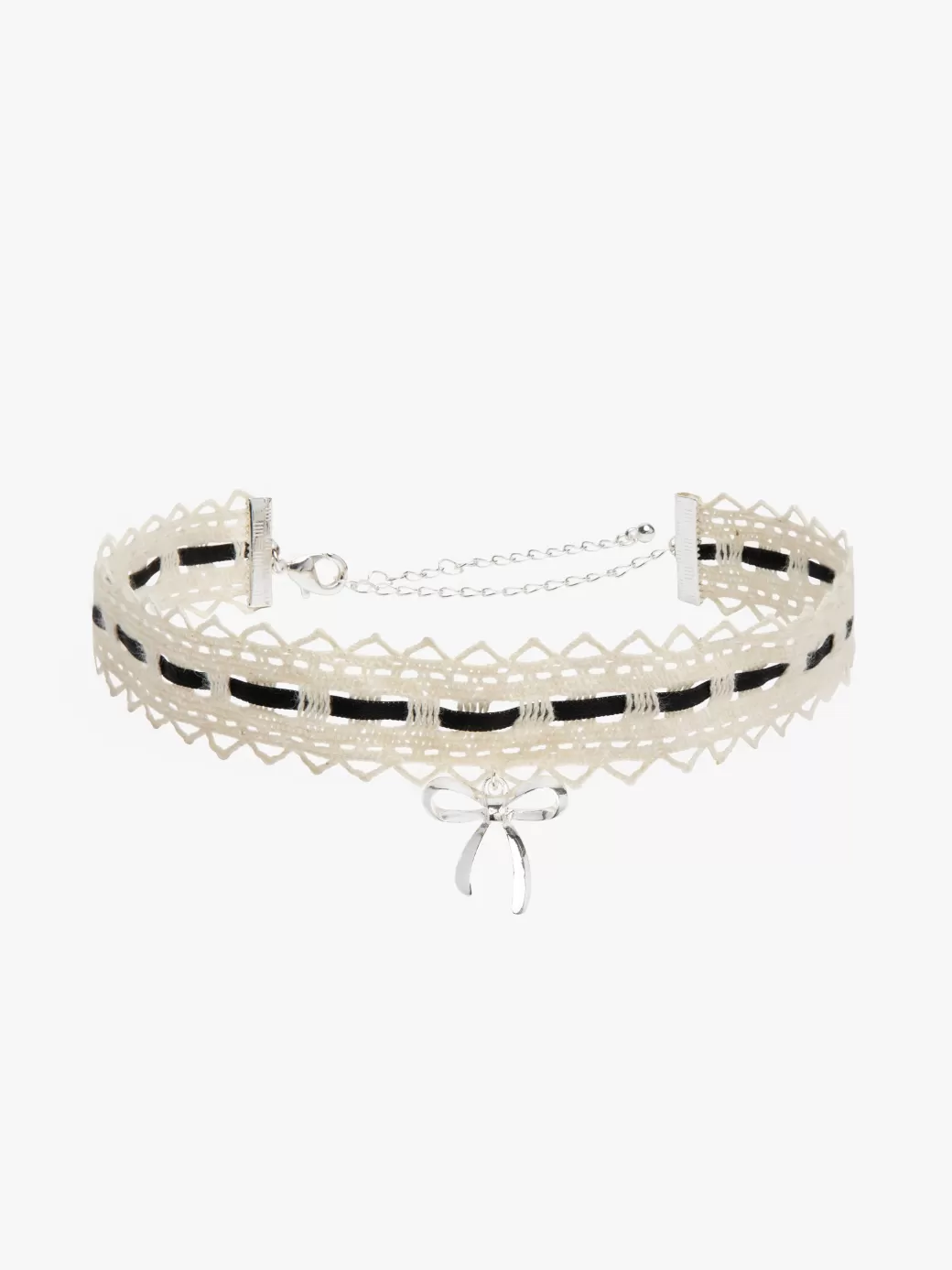 Flash Sale Lisa Says Gah Lace Bow Choker - Black/Silver Black/Silver