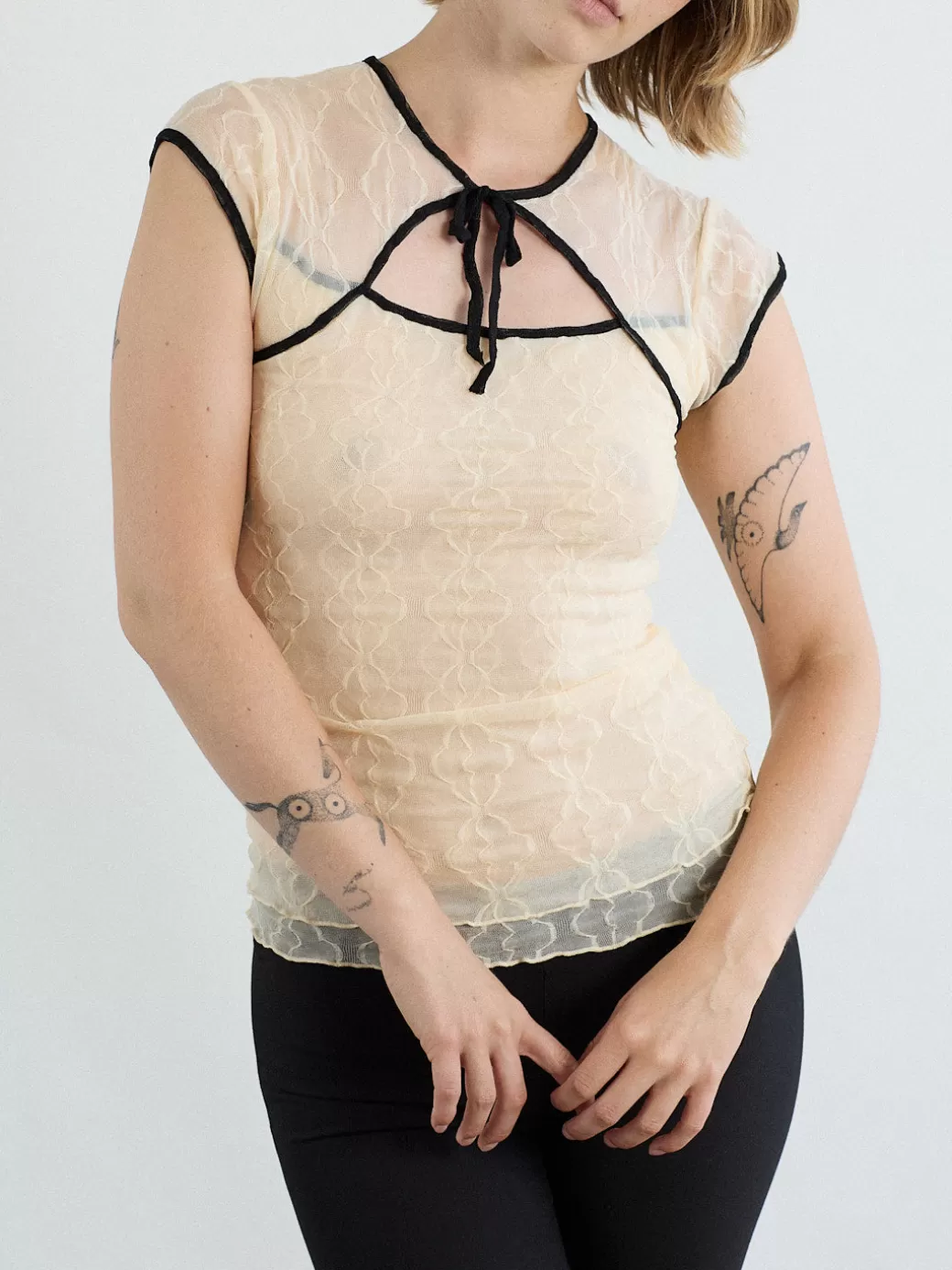 Online Lisa Says Gah Mariposa Lace Bow Tee - Piped Cloud PipedCloud