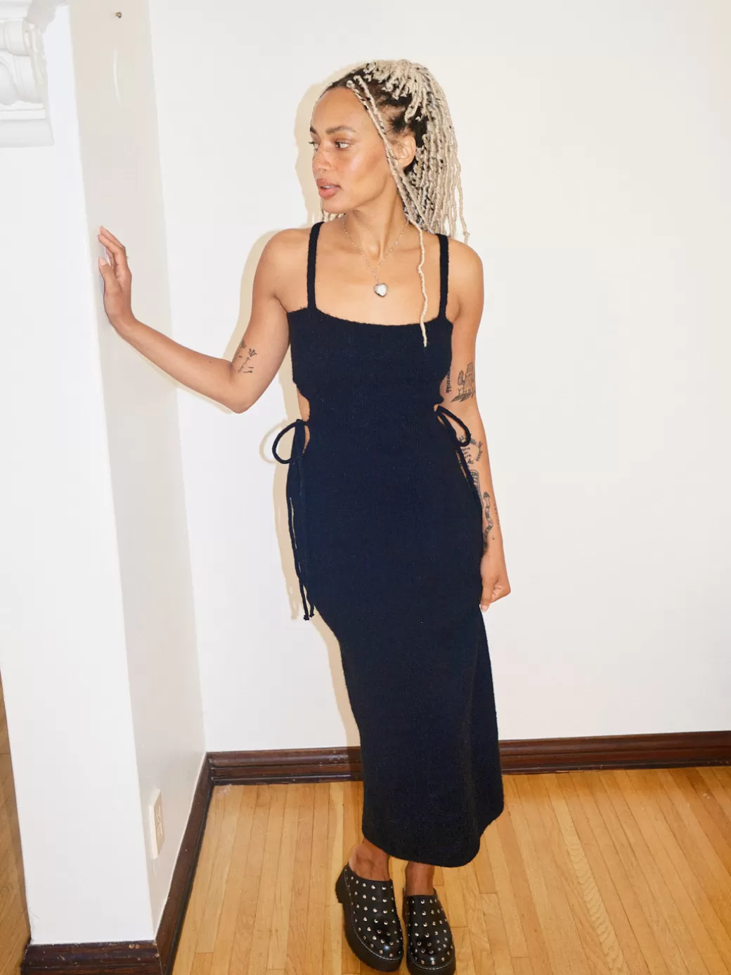 Outlet Lisa Says Gah Tie Me Knit Long Dress - BLACK